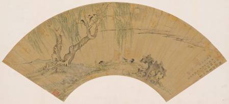 周時臣《柳塘鳧禽圖》